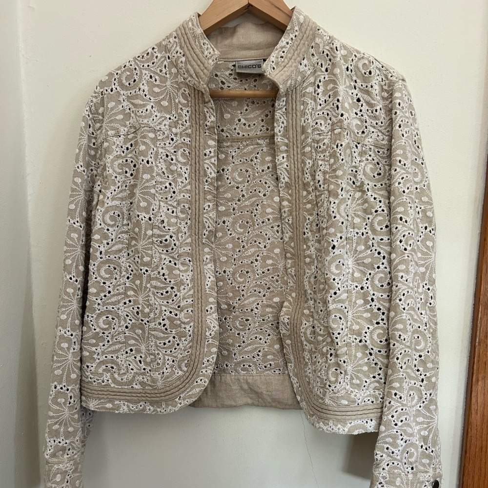 Chico's Linen Blazer with Embroidery